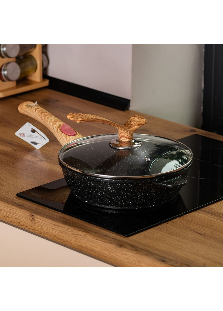 Алюмінієва глибока сковорода (2,4 л) зі скляною кришкою Ø 24 см Black HP-4-463B MGC (370801873)