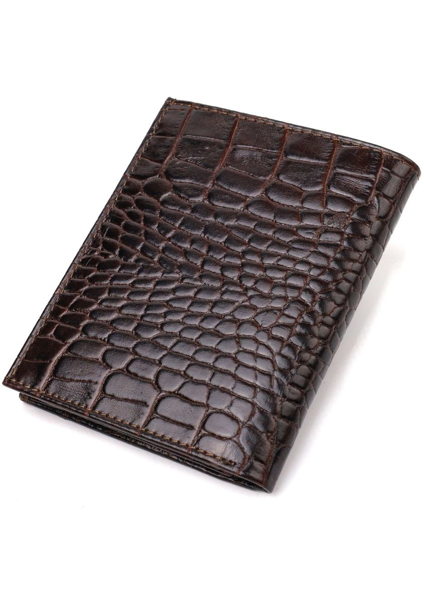 Компактний чоловічий гаманець із натуральної шкіри з тисненням під крокодила коричневий 21871 Canpellini (329198146)