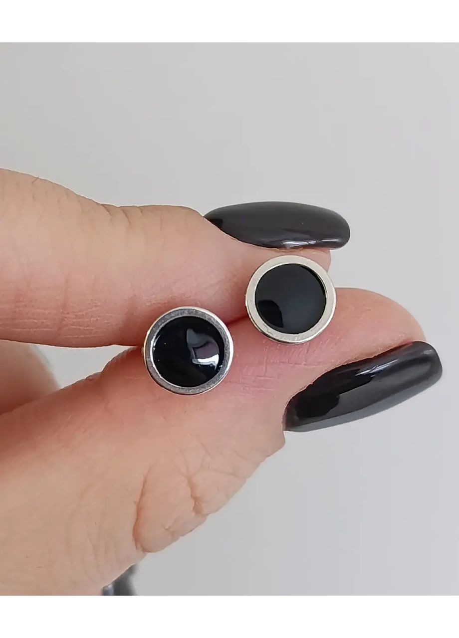 Срібні сережки з чорною ювелірною емаллю СКРО No Brand Сережки (372182217)