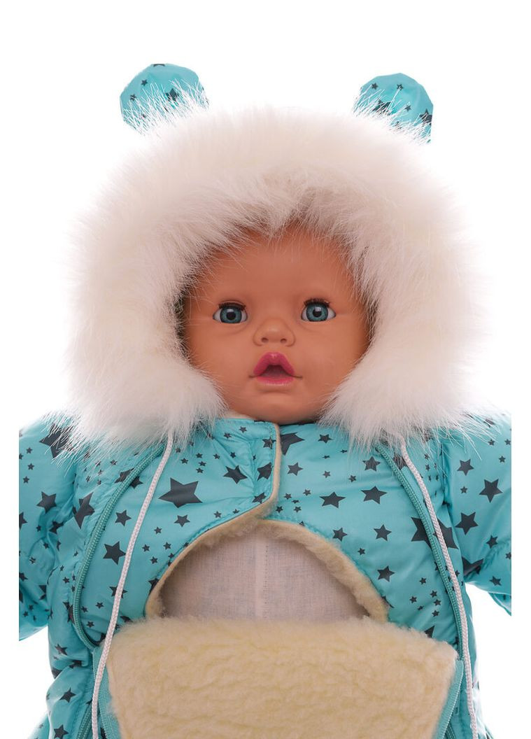 Комбінезон на хутрі зірочка з принтом зірок м'ятний 80 см (54539) BABYKROHA (366880387)