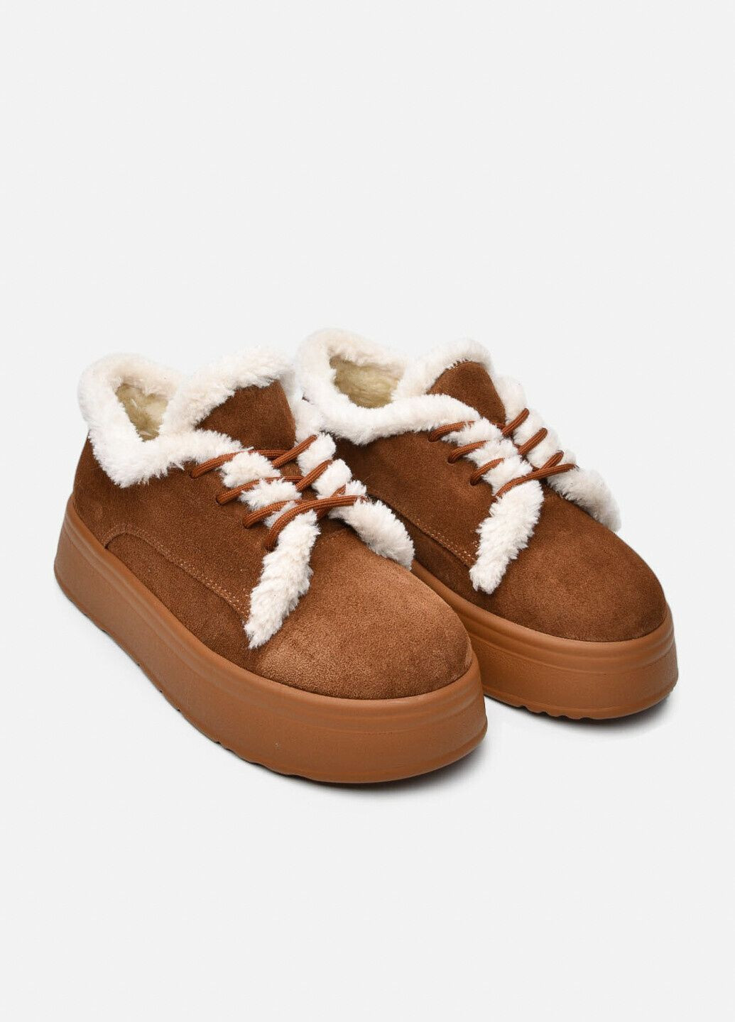 Рыжие женские зимние рудые замшевые кеды с меховой опушкой на высокой подошве (отшив 3 дня) Paradize