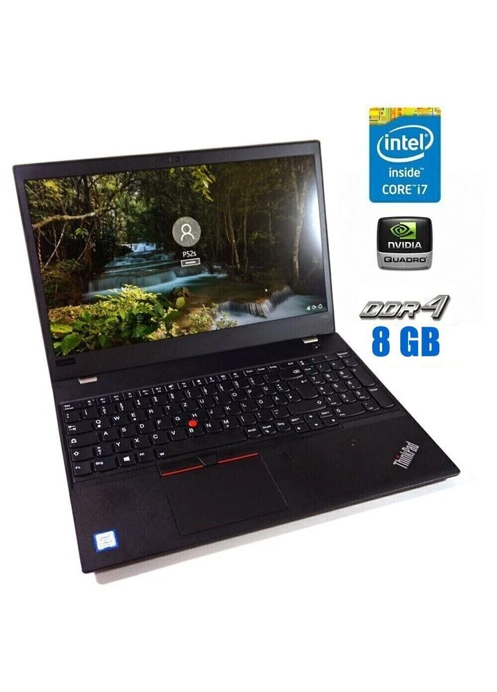 Мобильная рабочая станция ThinkPad P52s / 15.6" (1920x1080) IPS / intel Core i7-8650U (4 (8) ядра по 1.9 - 4.2 GHz) / 8 GB DDR4 / Lenovo (398144450)