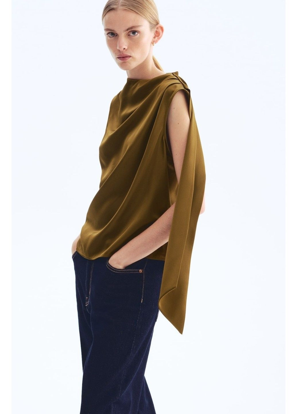 Жіноча атласна блуза Н&М (58540) XS Зелена H&M (361930767)