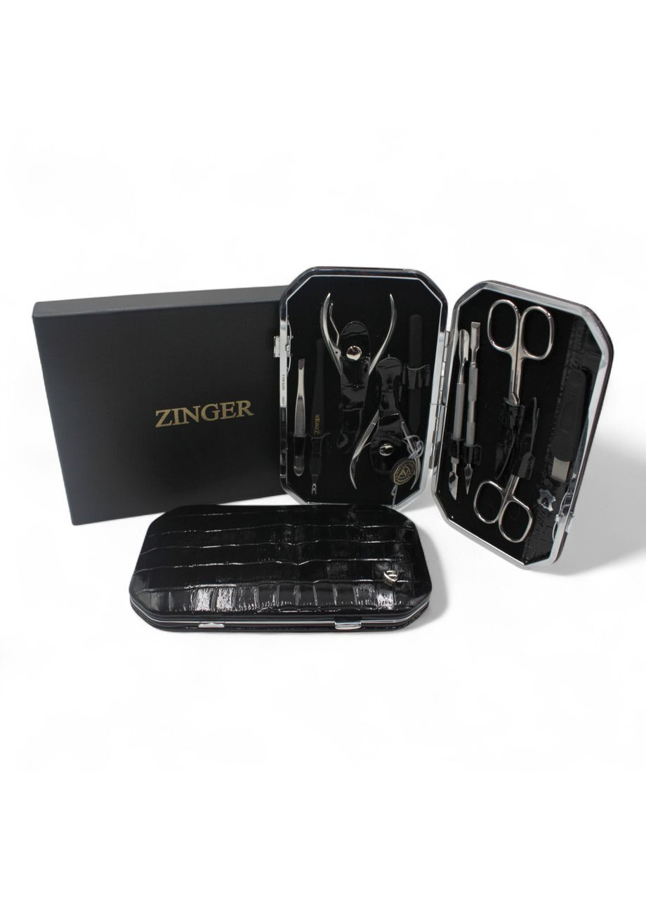 Маникюрный набор 10 инструментов для маникюра ручная заточка чехол натуральная кожа черного цвета ZINGER (339865407)