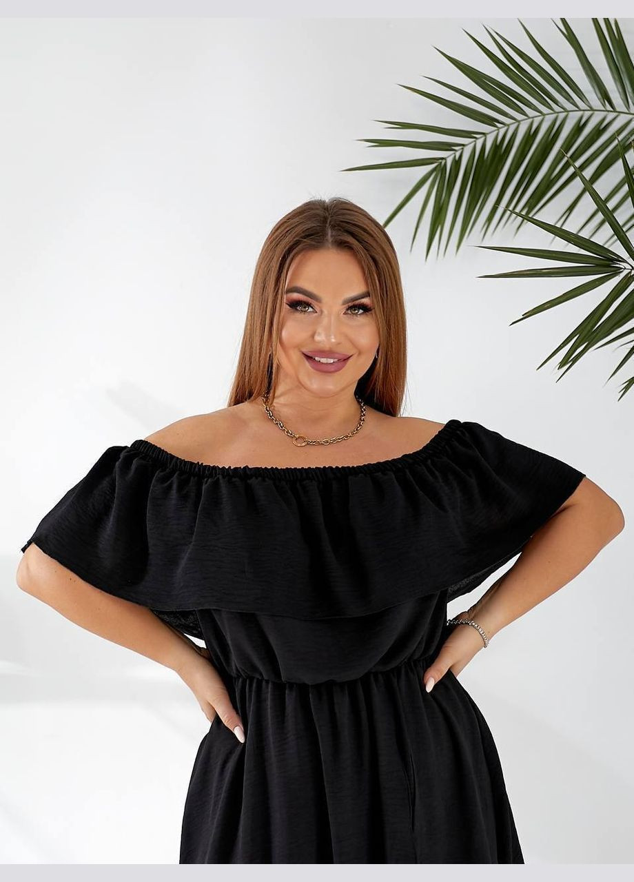 Чорна повсякденний, кежуал жіноча сукня -комбез з відкритими плечима Style Point з абстрактним візерунком