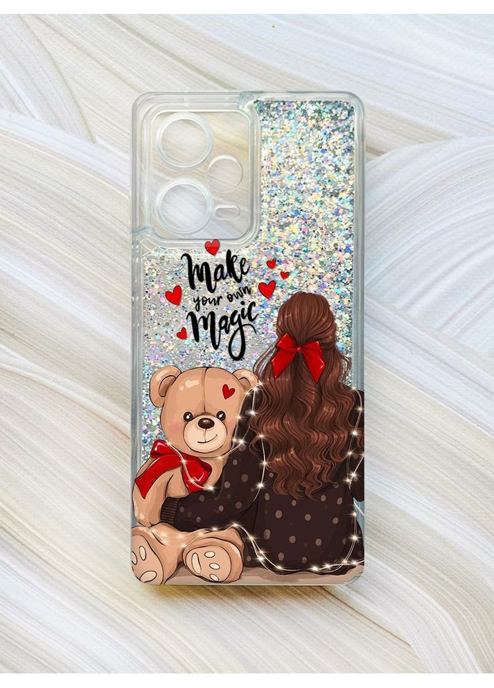 Чохол з плаваючими блискітками для Xiaomi Redmi Note 12 Pro Plus Сріблястий Дівчина з ведмедиком (принт 188) CASE CONTROL (360699539)