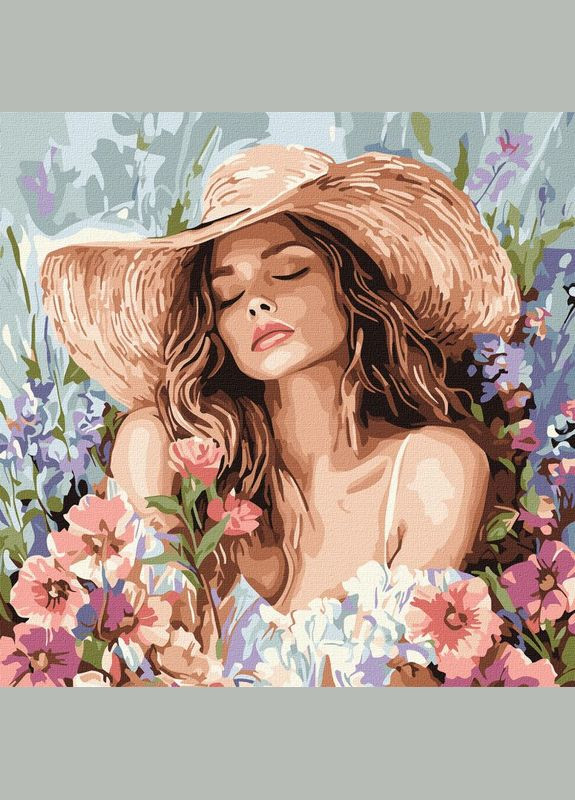 Картина за номерами Дівчина в капелюсі серед квітів ©art_selena_ua 40x40 KHO8569 Ідейка (337096643)