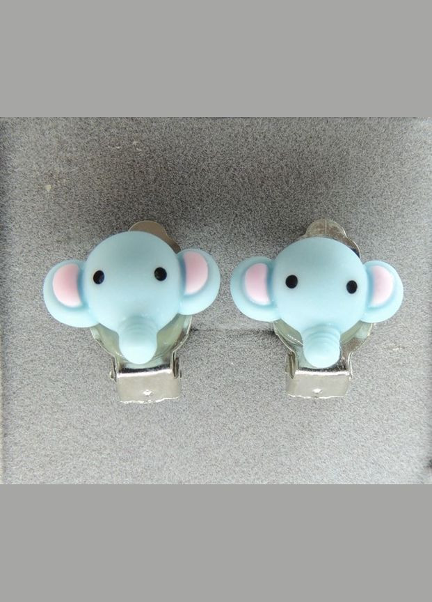 Сережки кліпси дитячі для вух без пробивання Блакитні слоники Liresmina Jewelry (285110999)