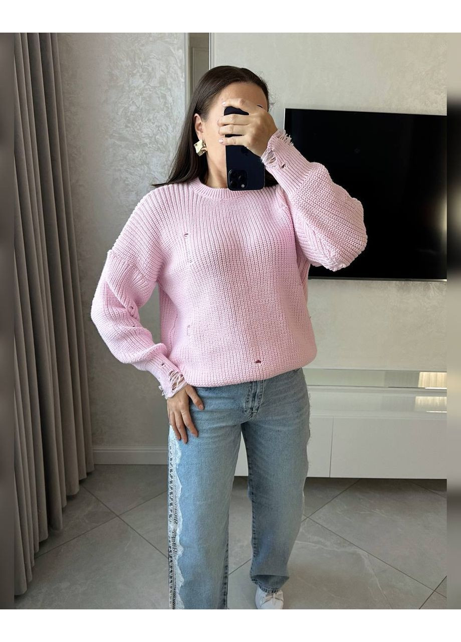 Рожевий демісезонний светр жіночий оверсайз пуловер Style Point