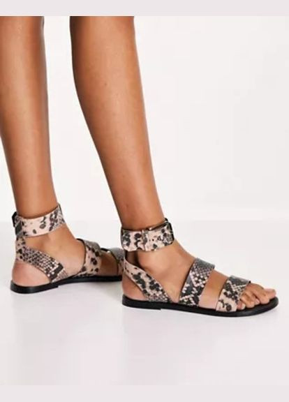 Босоніжки Asos frida leather flat sandals in snake (290704223)