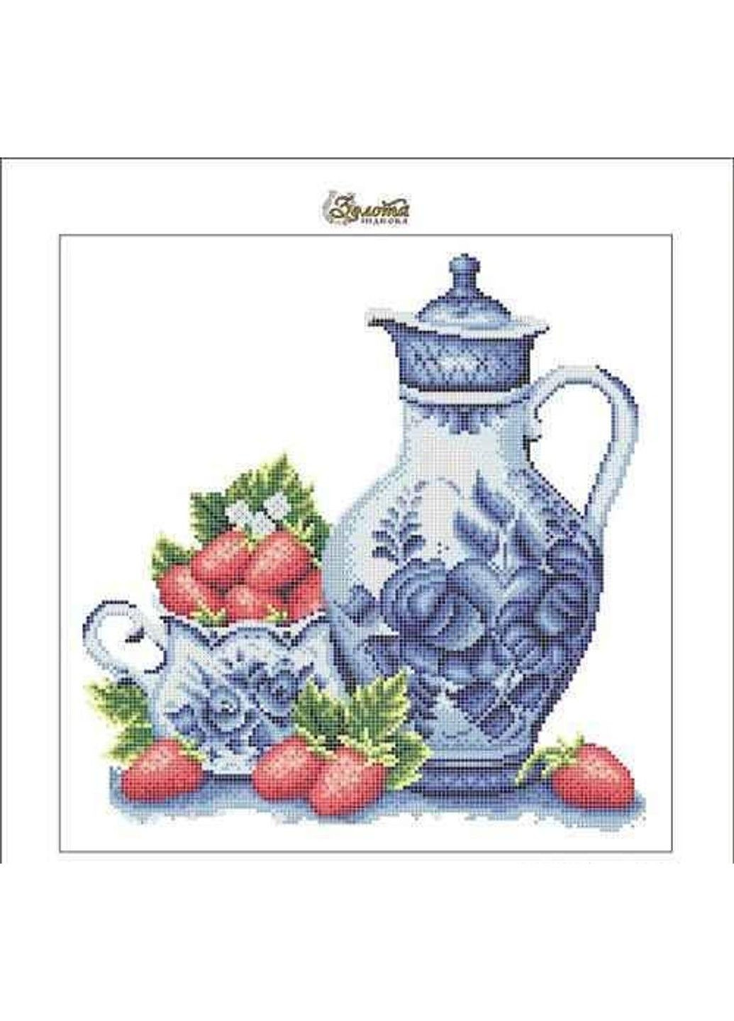 Схема для вишивки бісером " Натюрморт гжель і полуниця " часткова викладка, заготівля, 34х37 см No Brand (333165494)