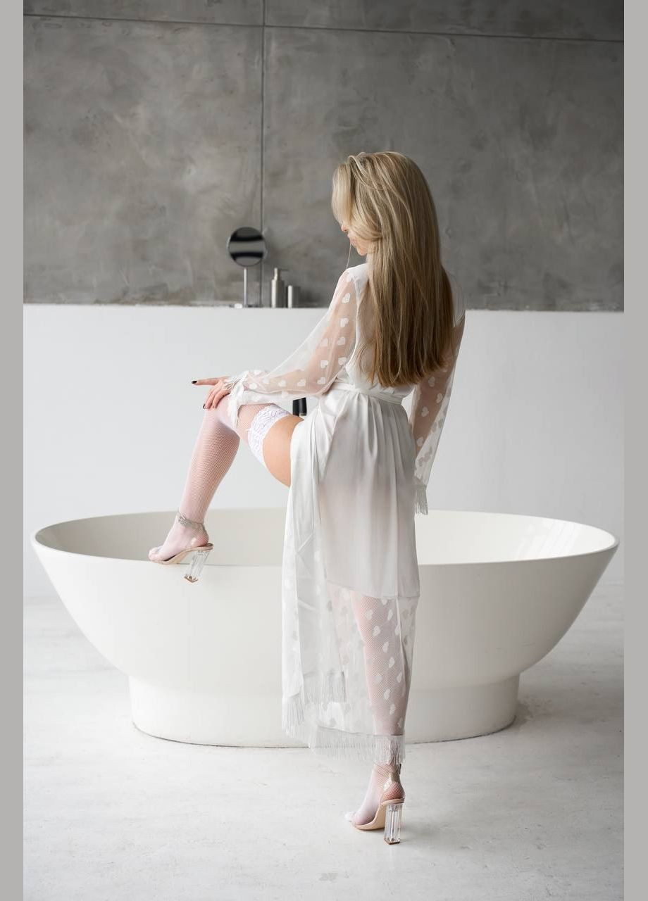 Белый соблазнительный атласный халат с прозрачными рукавами Simply sexy