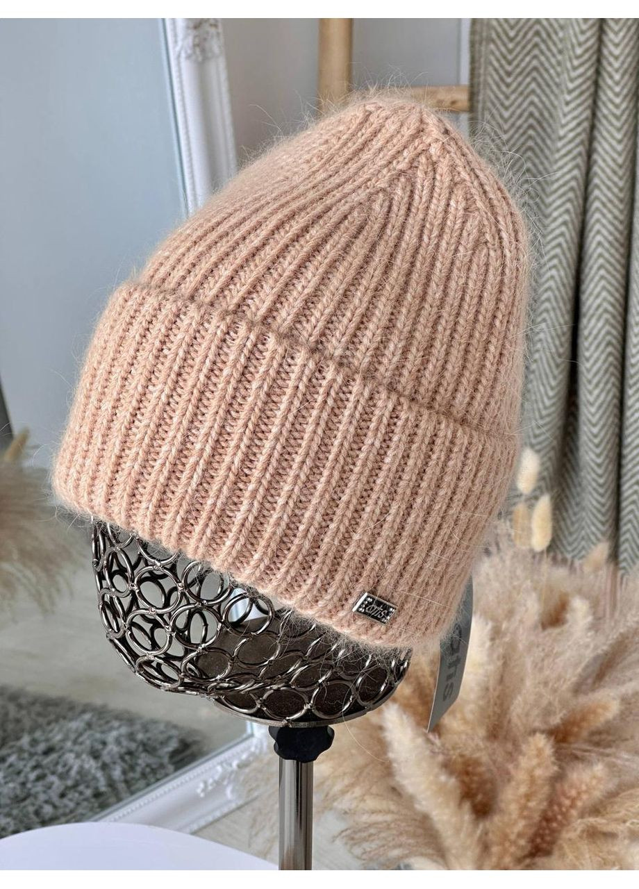 Красива шапочка Atis, тепла шапка з подвійною в'язкою, жіноча шапка тепла ангорка No Brand (367837391)