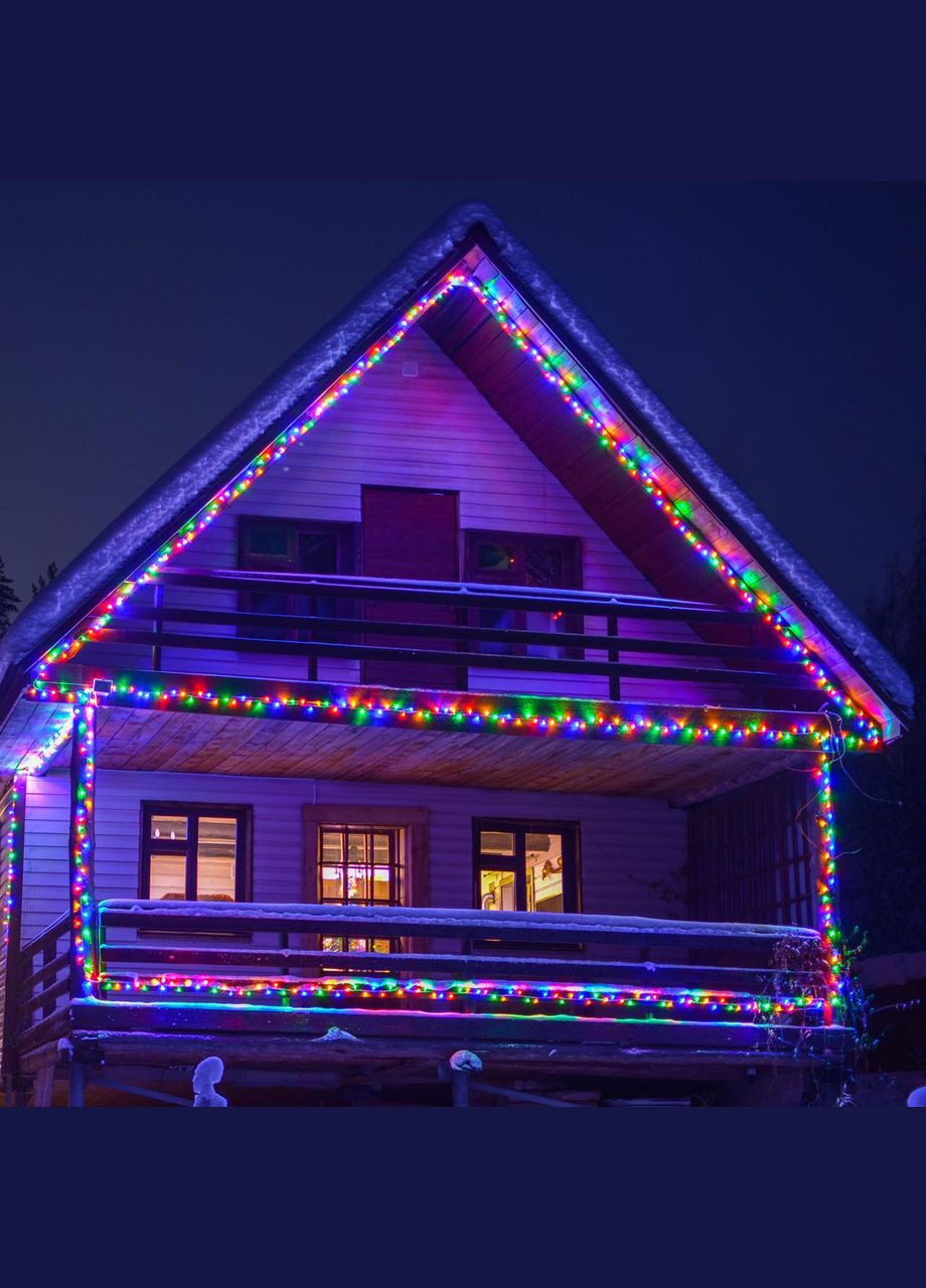 Гирлянда нить УЛИЧНАЯ Мульти RGB 10м 100 led на черном проводе, переходник для соединения Po Fanu (311507389)