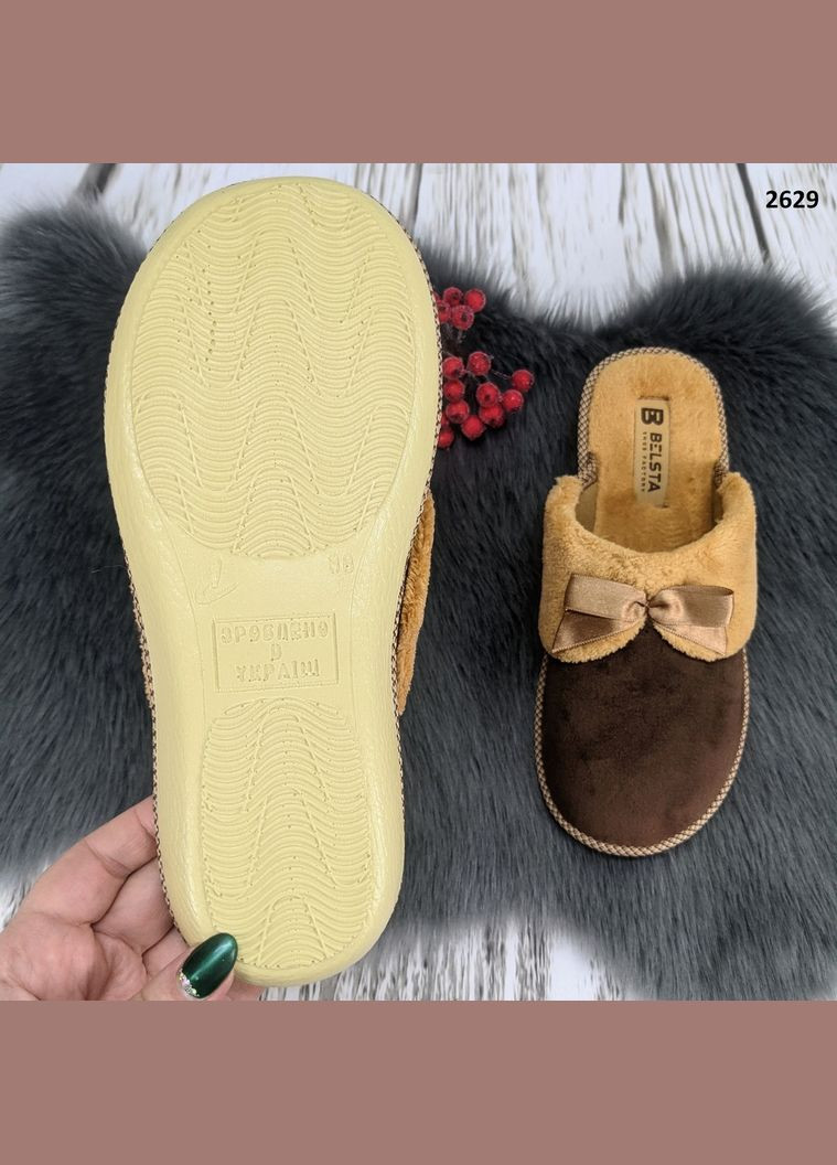 Коричневые тапочки женские домашние с закрытым носком Белста