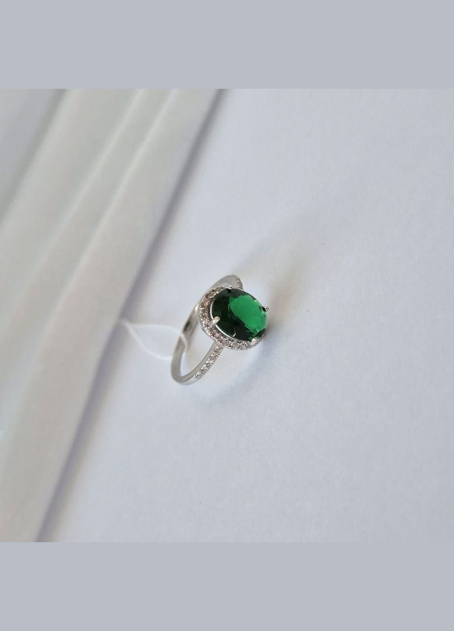 Срібна каблучка з Великим Зеленим Каменем 17.5 розмір срібло 925 проби Родоване 81044з 2.48г No Brand (318093530)