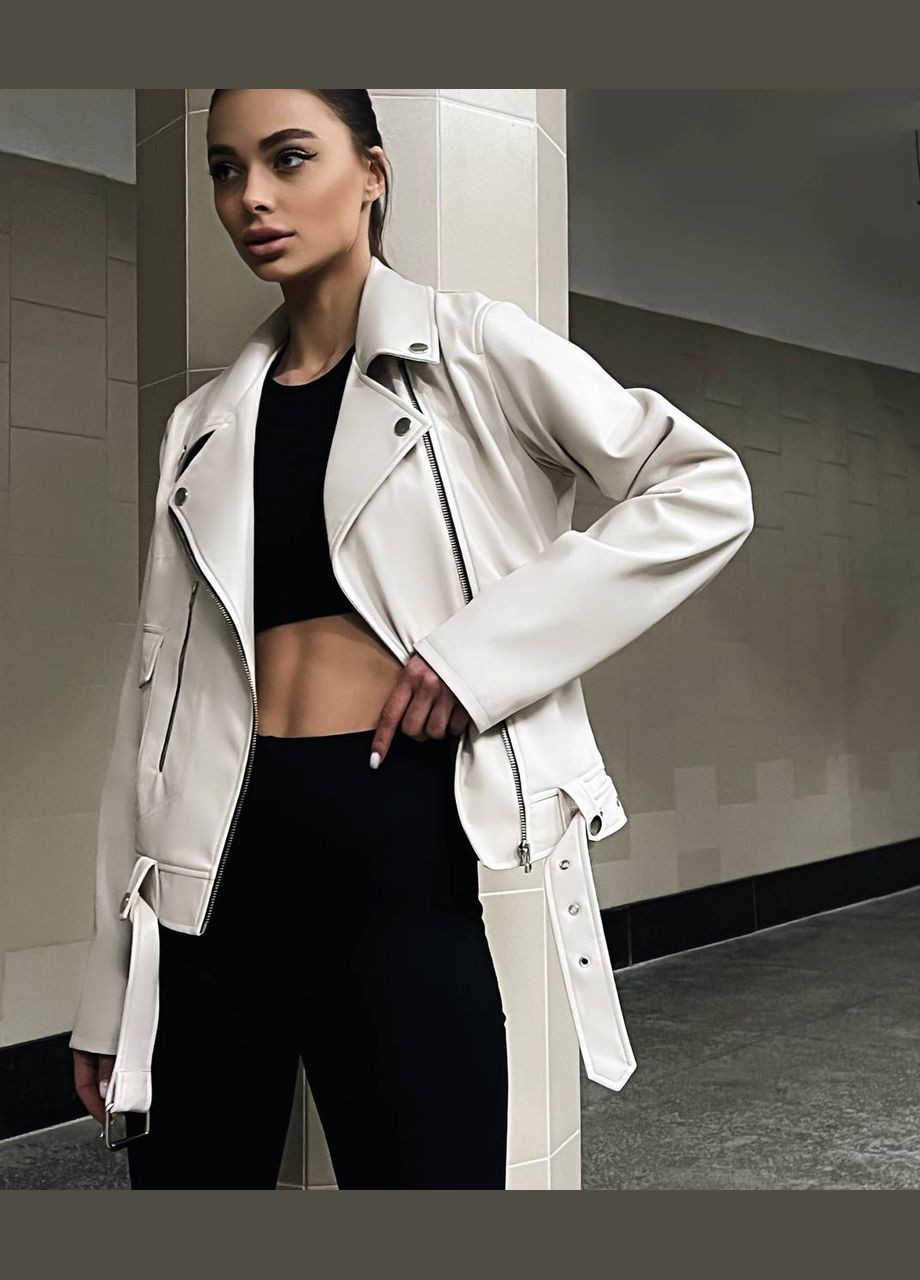 Молочная демисезонная женская куртка-косуха косуха, байкерская Україна