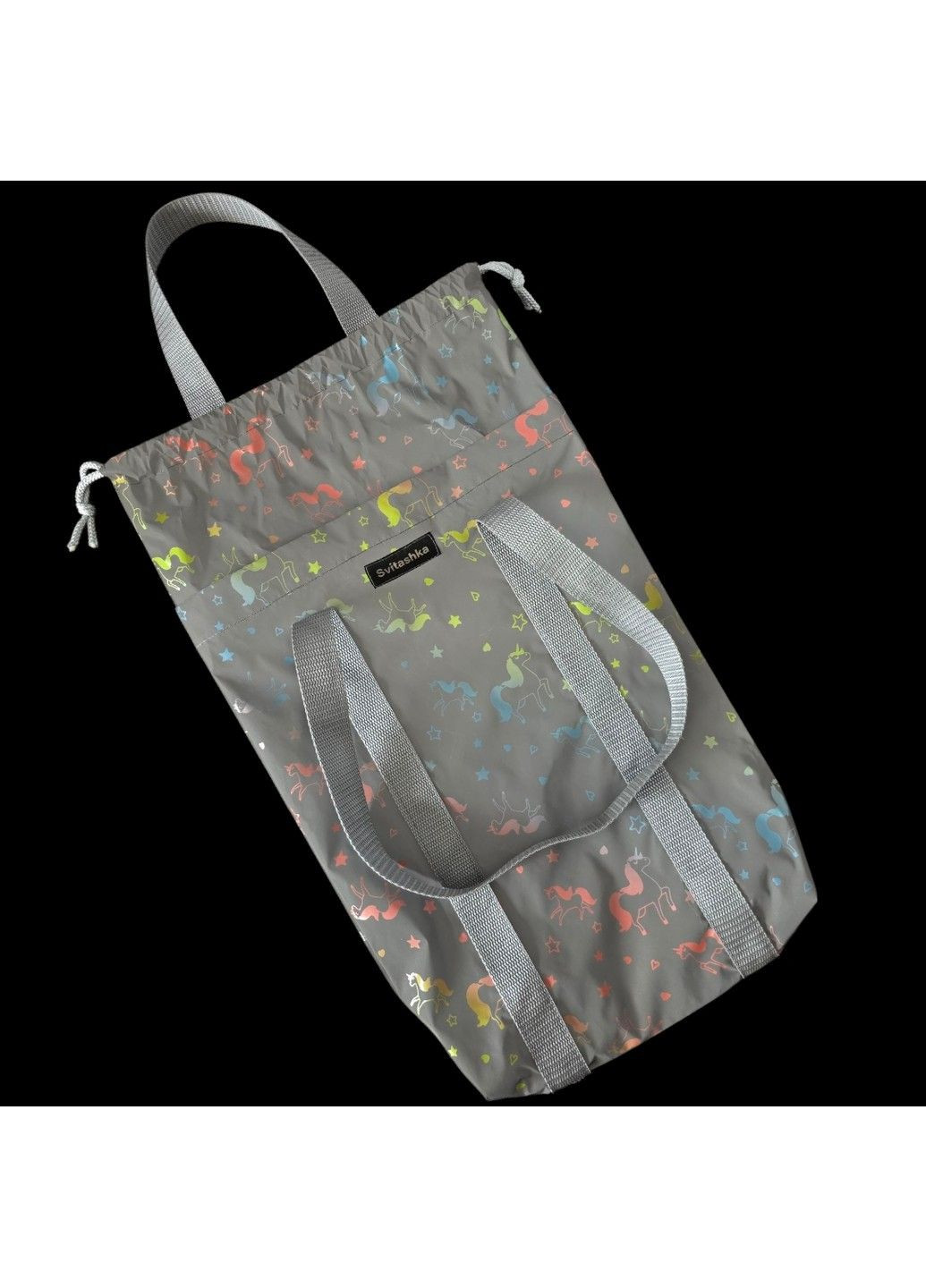Светоотражающий Шопер Svitashka мини на завязках Единорог серые ручки No Brand (335051232)