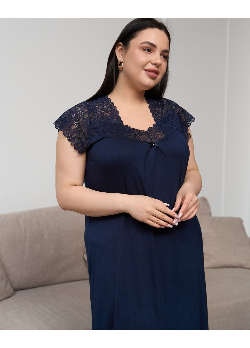 Вискозная сорочка с кружевом по плечам Nicoletta (349444356)