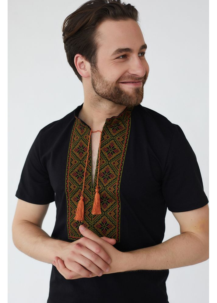 Чорна чоловіча футболка-вишиванка з орнаментом (fm2826) Folk Moda (365860040)