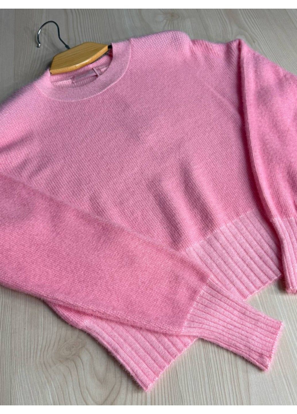 Розовый демисезонный свитер женский fancy matinee 7571 вафельный из ангоры оверсайз No Brand