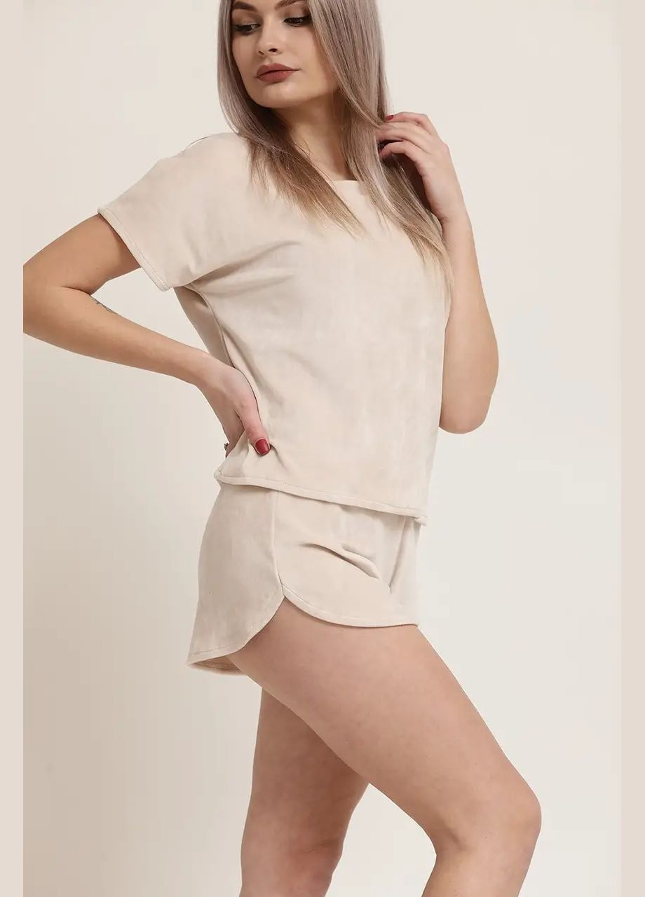 Молочна всесезон футболка шорти плюш на основі хб молочний купити недорого т.м. lekol No Brand