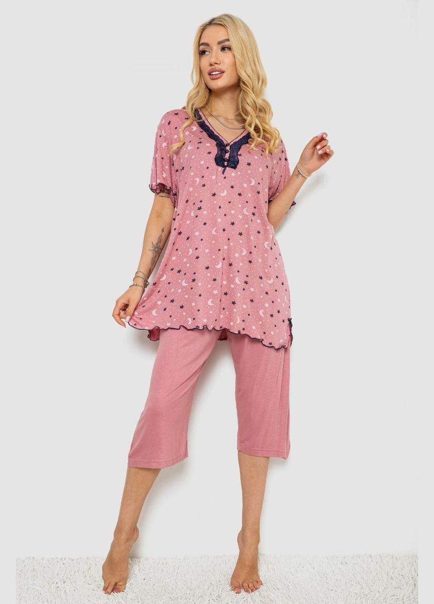 Пудрова всесезон піжама жіноча з принтом, колір пудровий, 243r7024 Andi