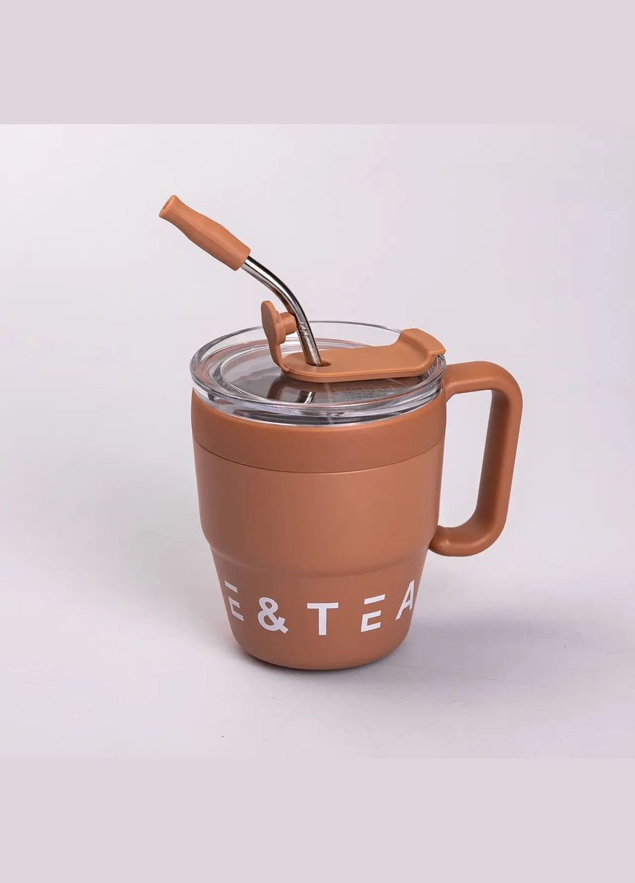 Термочашка Coffee & Tea з трубочкою коричнева Yiwu (321971794)