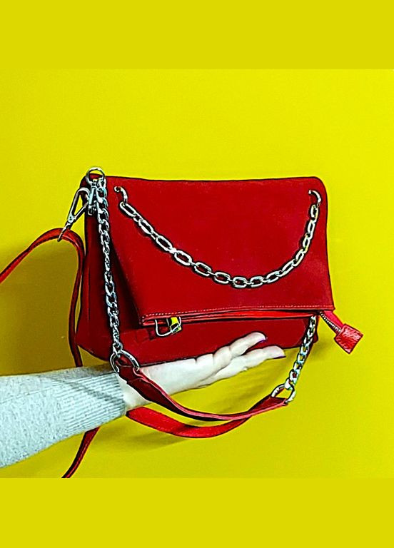 Сумка замша-шкіра натуральні Червоно-Бордова 28х8х18 см No Brand (333337811)