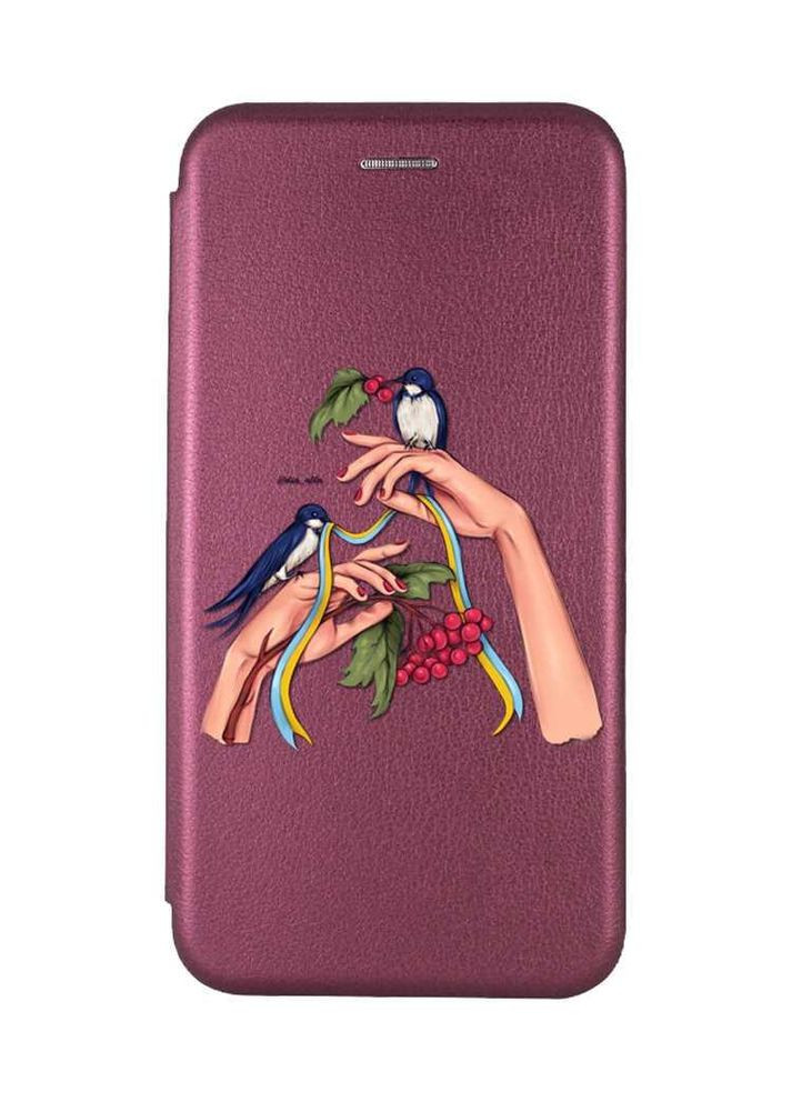 Чохол-книжка бордовий з малюнком на Xiaomi Redmi 14C / Poco C75 Ластівки (принт 15) Creative (355392394)