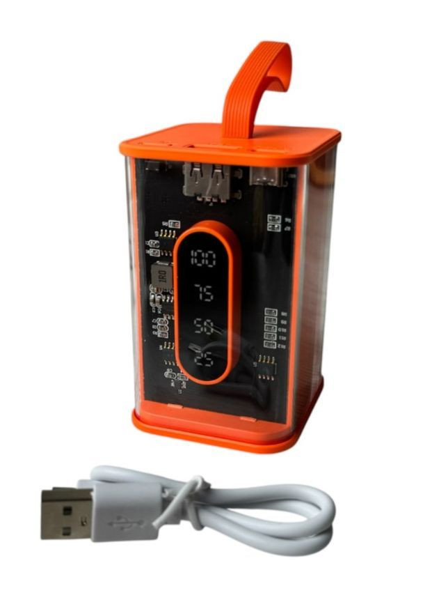 Портативный повербанк Power Bank с прозрачным корпусом и LED-индикацией заряда 20000 mAh Оранжевый (2104618816) No Brand (370606366)