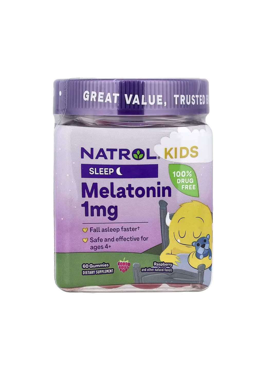 Жувальні цукерки для дітей Мелатонін 1мг 60 шт для сну без ГМО Natrol (367956334)
