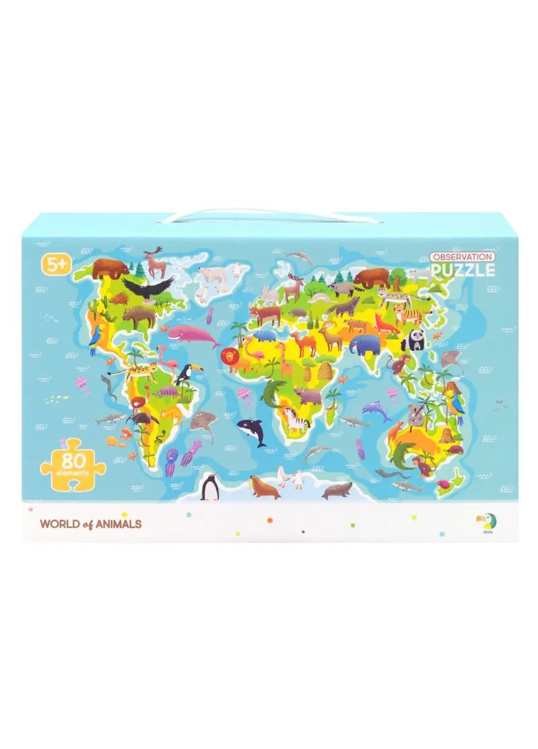 Пазл класичний Карта світу з тваринами 80 елементів 31x45 см в асортименті 300133 Dodo Паз0133 (370653561)