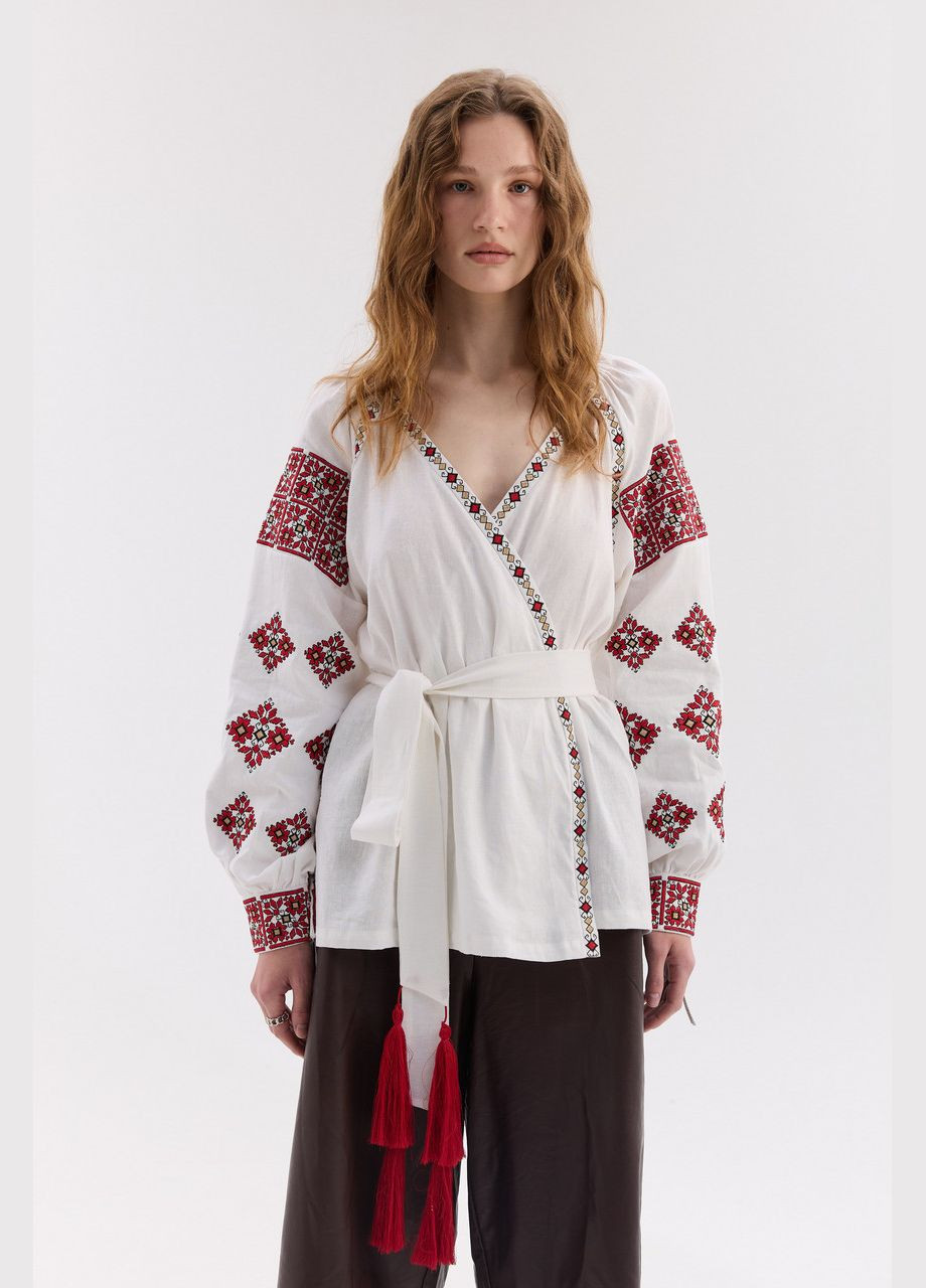 Молочна жіноча вишиванка "квітка цісик" MEREZHKA візерунок орнамент бавовна (340403396)