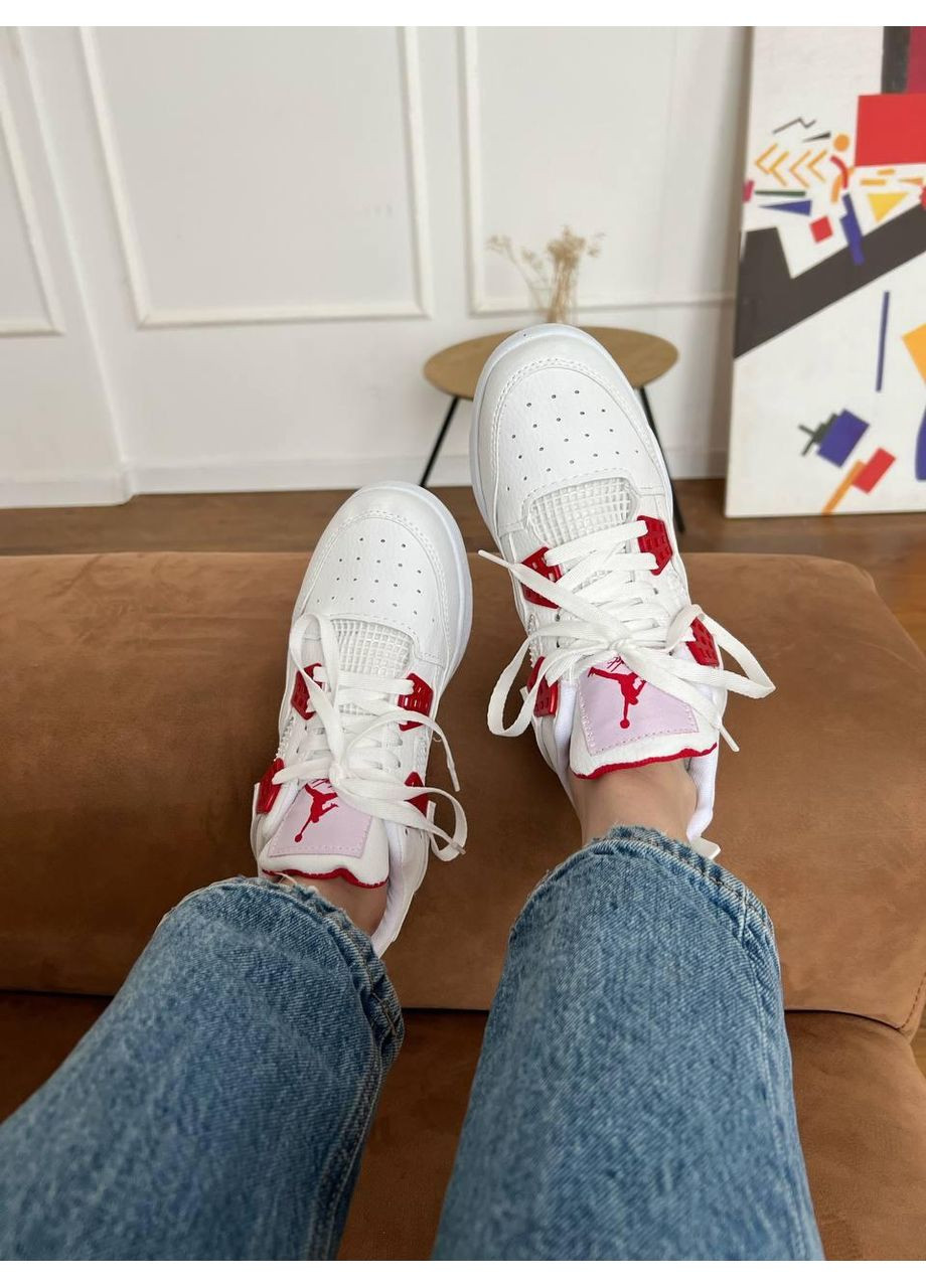 Белые демисезонные кроссовки мужские nike air jordan 4 retro white red найк аир джордан No Brand