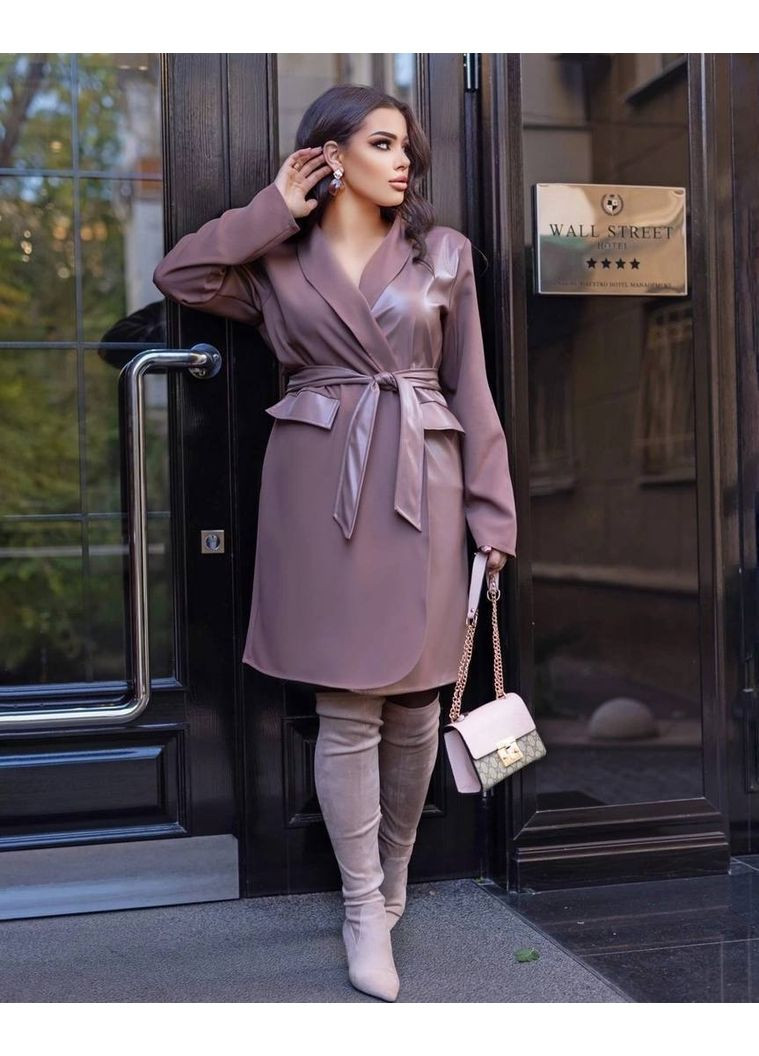 Фіолетова святковий сукня-піджак із екошкірою ✨ заміри в описі сукня-жакет DK/DL Мода без кордонів однотонна