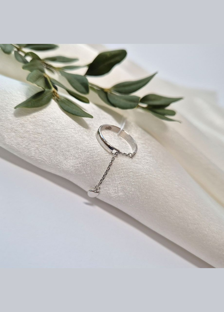 Серебряное кольцо с Цепочкой и Сердечком размер серебро 925 пробы Родированное 81767 1.36г No Brand (335249223)