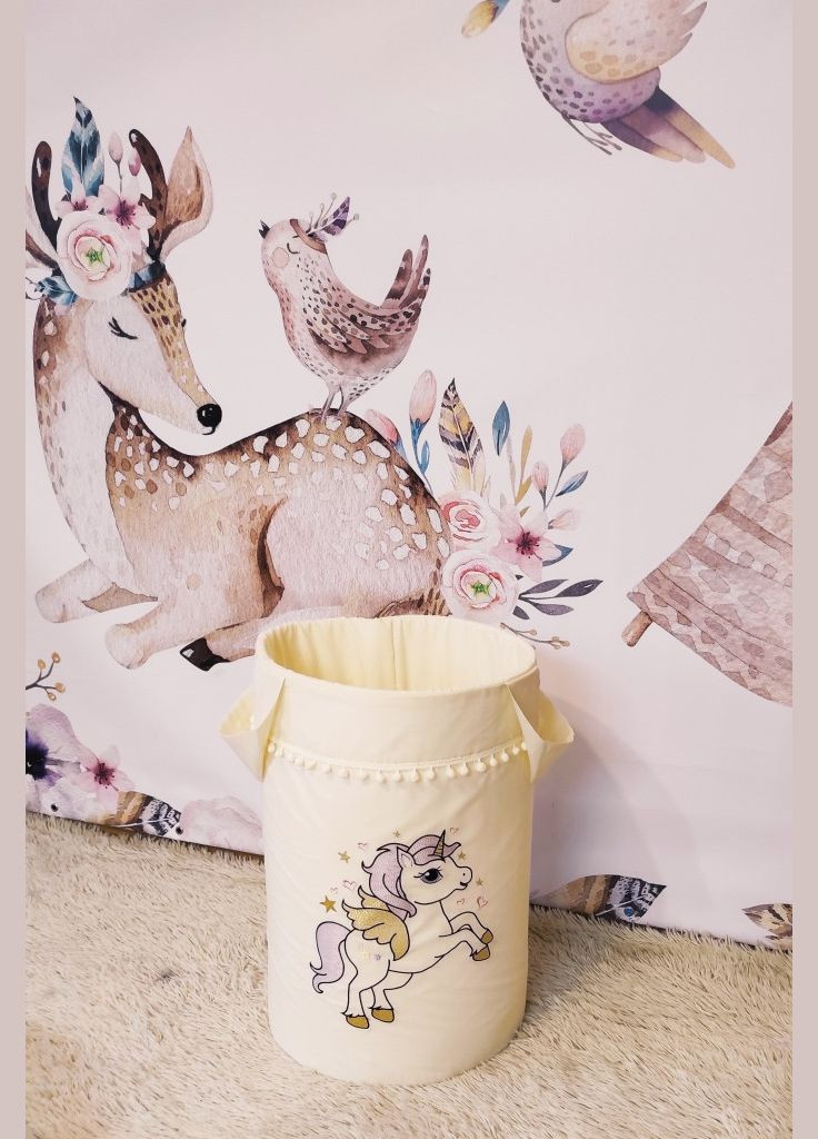 Кошик для іграшок Кольорові єдинороги на молочному No Brand (316257350)