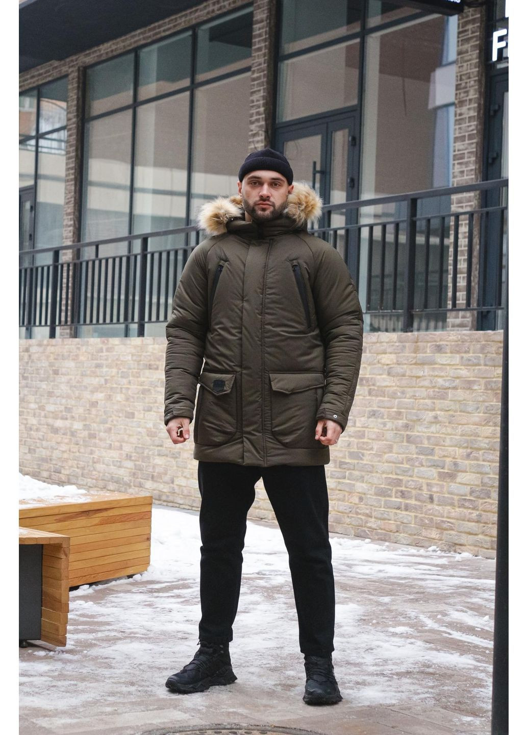 Оливковая (хаки) зимняя парка зимняя европейская плащевка съемный мех No Brand