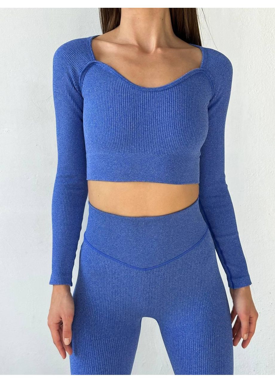 Фітнес костюм жіночий у рубчик / Жіночий спортивний комплект у рубчик синій / Безшовний жіночий фітнес костюм у рубчик синьо No Brand (367102232)