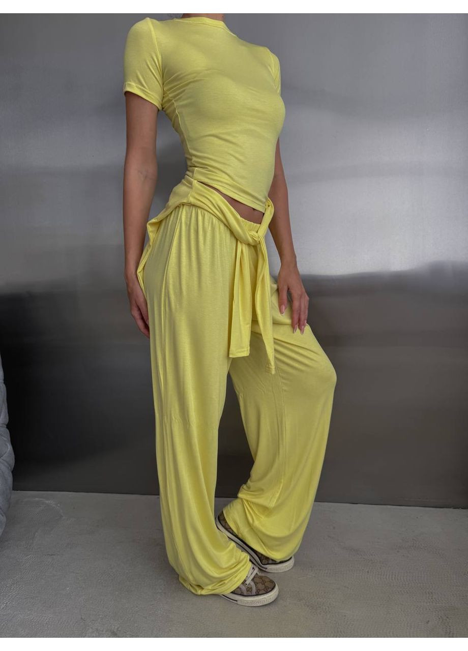 Жіночий костюм-трійка з віскози (футболка + лонгслів + палаццо) queensleep_7km 1628 (350199211)