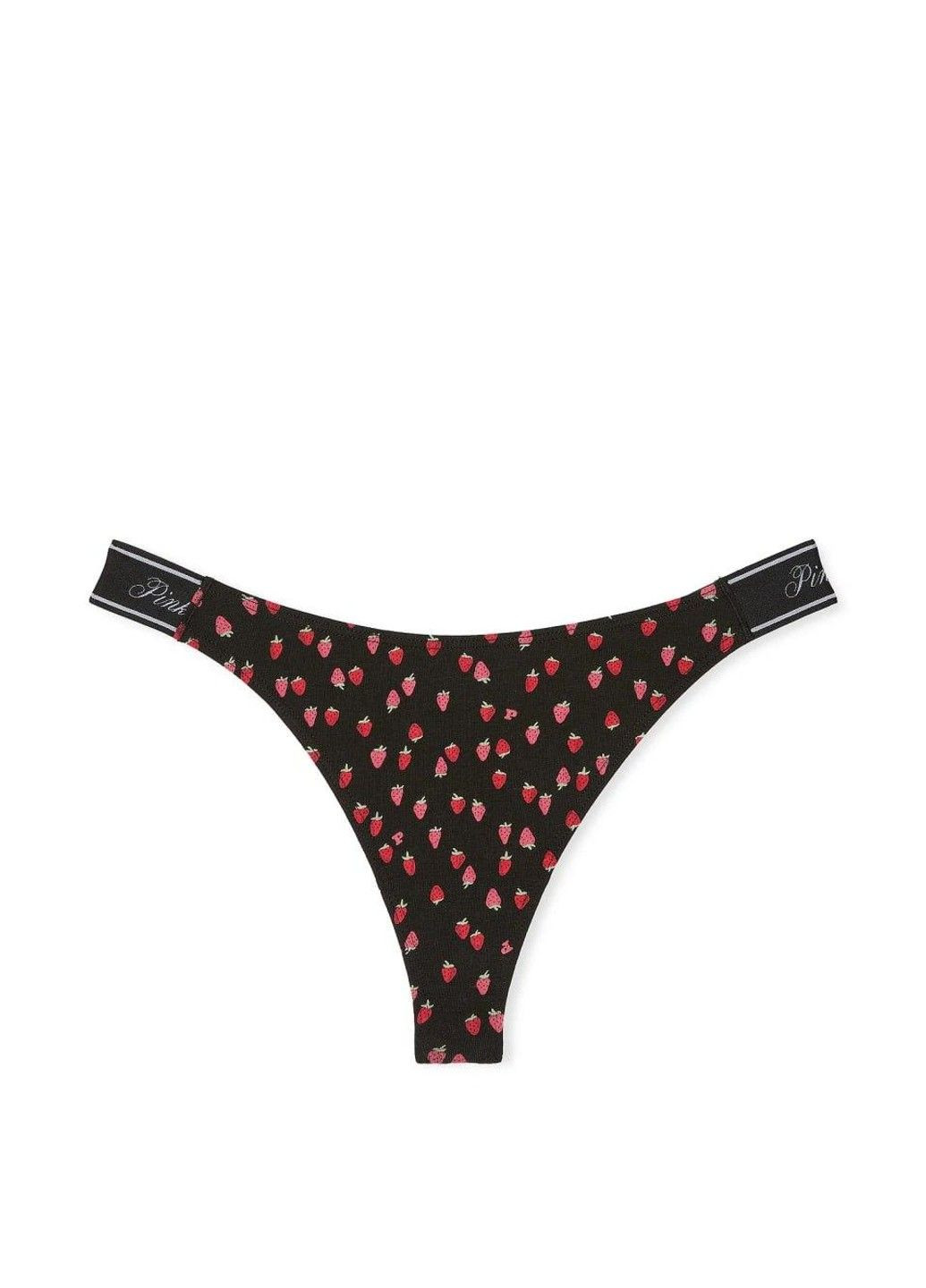 Трусики-стринги женские хлопковые PINK Logo Cotton High-Leg Thong черные Victoria's Secret (347641832)