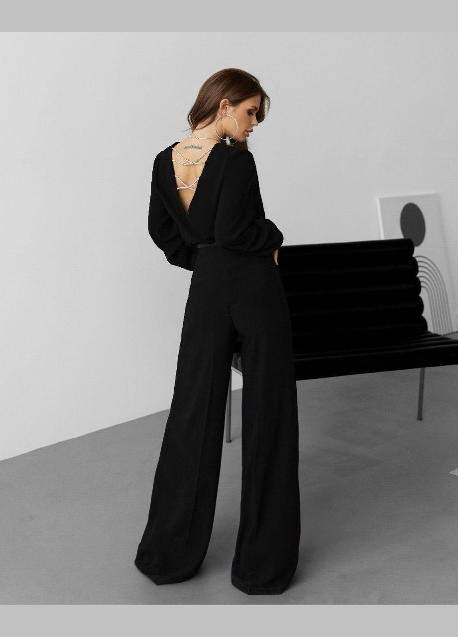 Комбінована блуза жіноча дизайнерська ошатна чорна mkjl3090-1 Modna KAZKA