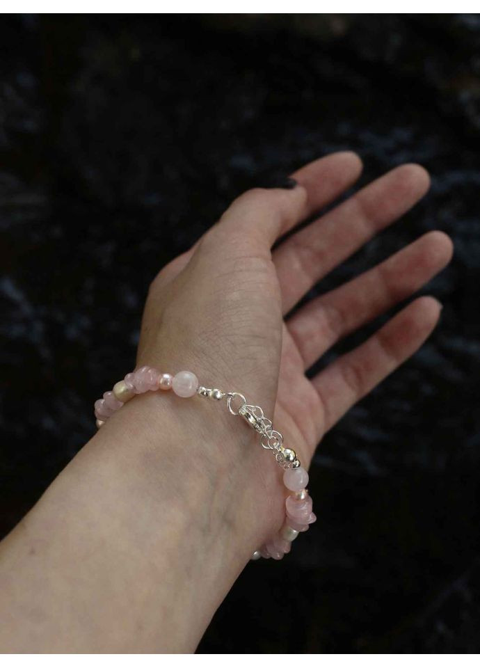 Браслет з рожевого кварцу та перлин 5299 LeBijou (367579914)