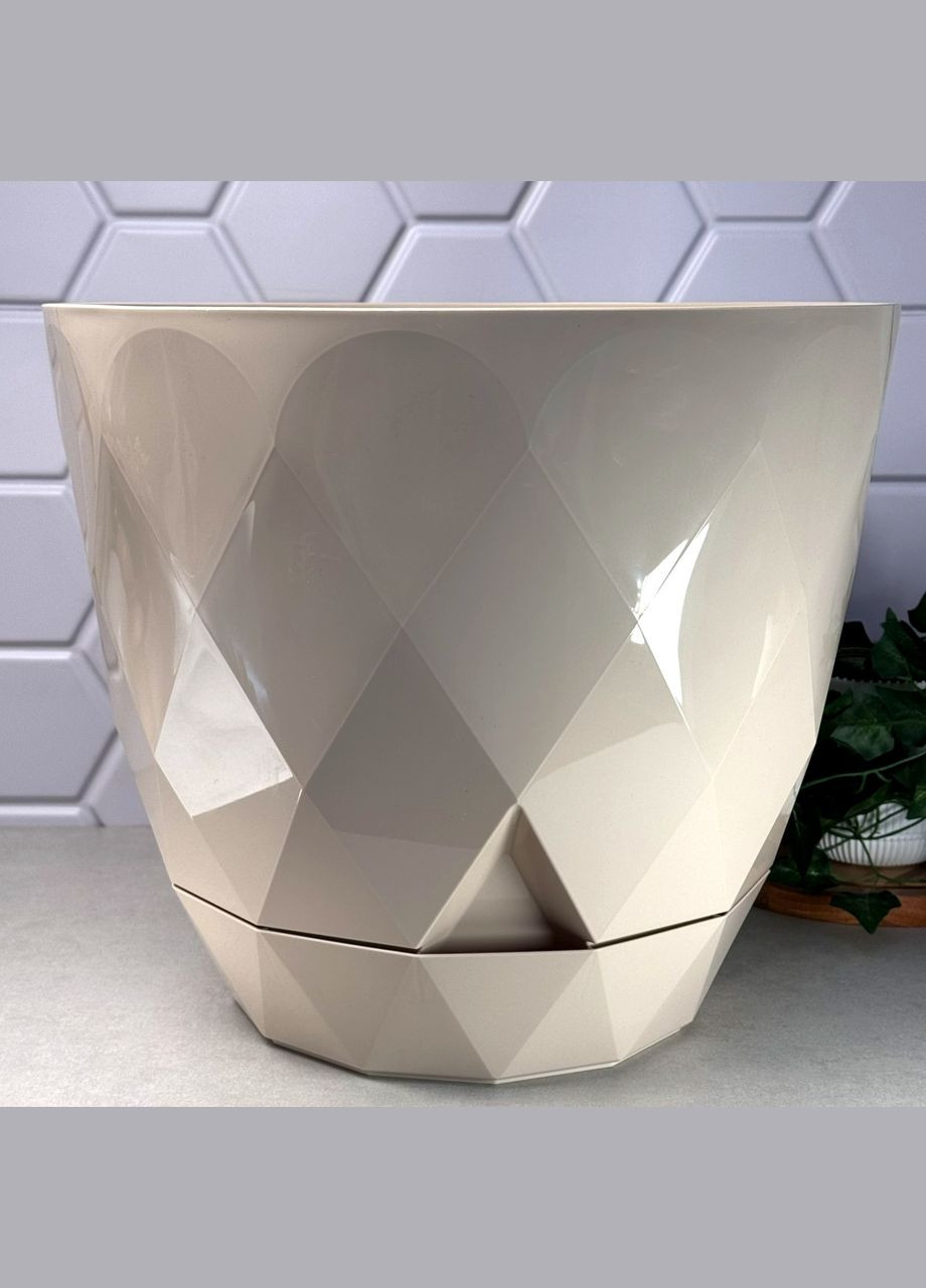 Квітковий горщик YAKAMOZ KRS-457 26 л бежевий з підставкою Karasu Prosperplast (365815170)