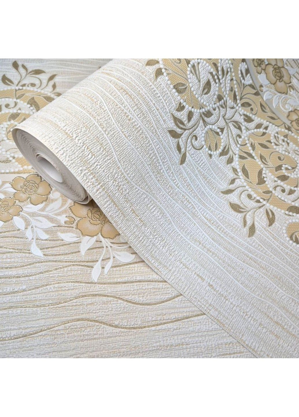 Шпалери вінілові 10.05×0.53 м Слов’янські шпалери 5763-05, бежеві без підбору в спальню, вітальню, коридор, зал Слов'янські шпалери (340275301)