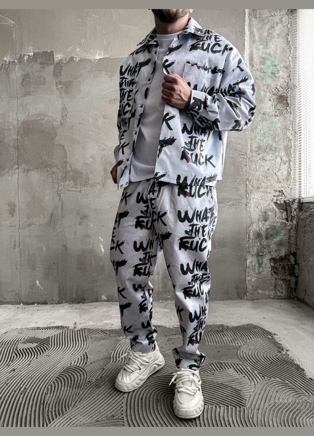 Комбінований демісезонний костюм котоновий сорочка штани оверсайз стильний принт весна осінь No Brand