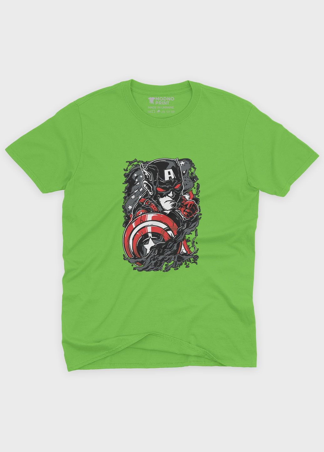Салатовая демисезонная футболка для мальчика с принтом супергероя - капитан америка (ts001-1-kiw-006-022-013-b) Modno