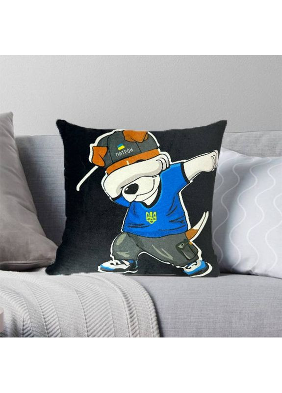 Подушка патриотическая 3D "Пес Патрон Вирний обериг Украини" 2711_E 12747 50х50 см черная FlexDress (368783753)