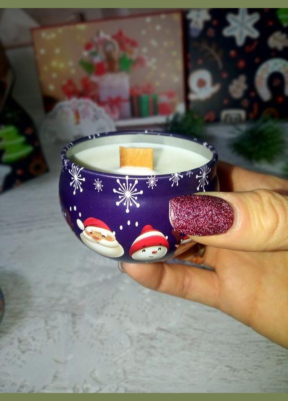 Новорічна соєва ароматична свічка з дерев'яним фітілем, об'єм 140 мл., аромат "апельсин + шоколад" Lucky Soap (313588085)